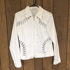 Anne Fontaine White Cut-Out Zippered Jacket Sz 3